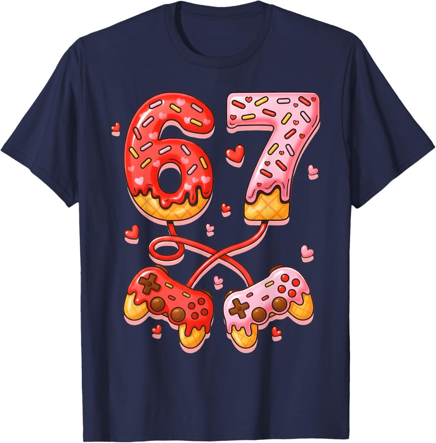 Valentine Video Game Ice Cream Drips Six Seven Controller T-Shirt - T-Shirt | Navy