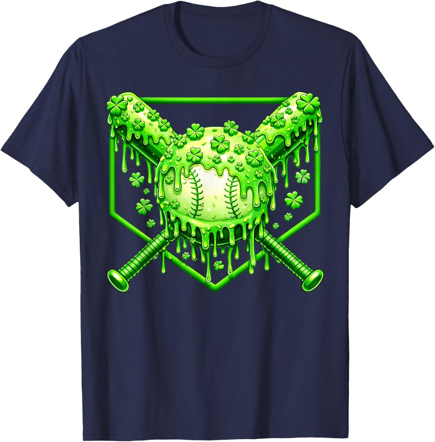 Dripping Drip Baseball Shamrock St Patricks Boy Kid T-Shirt - T-Shirt | Navy