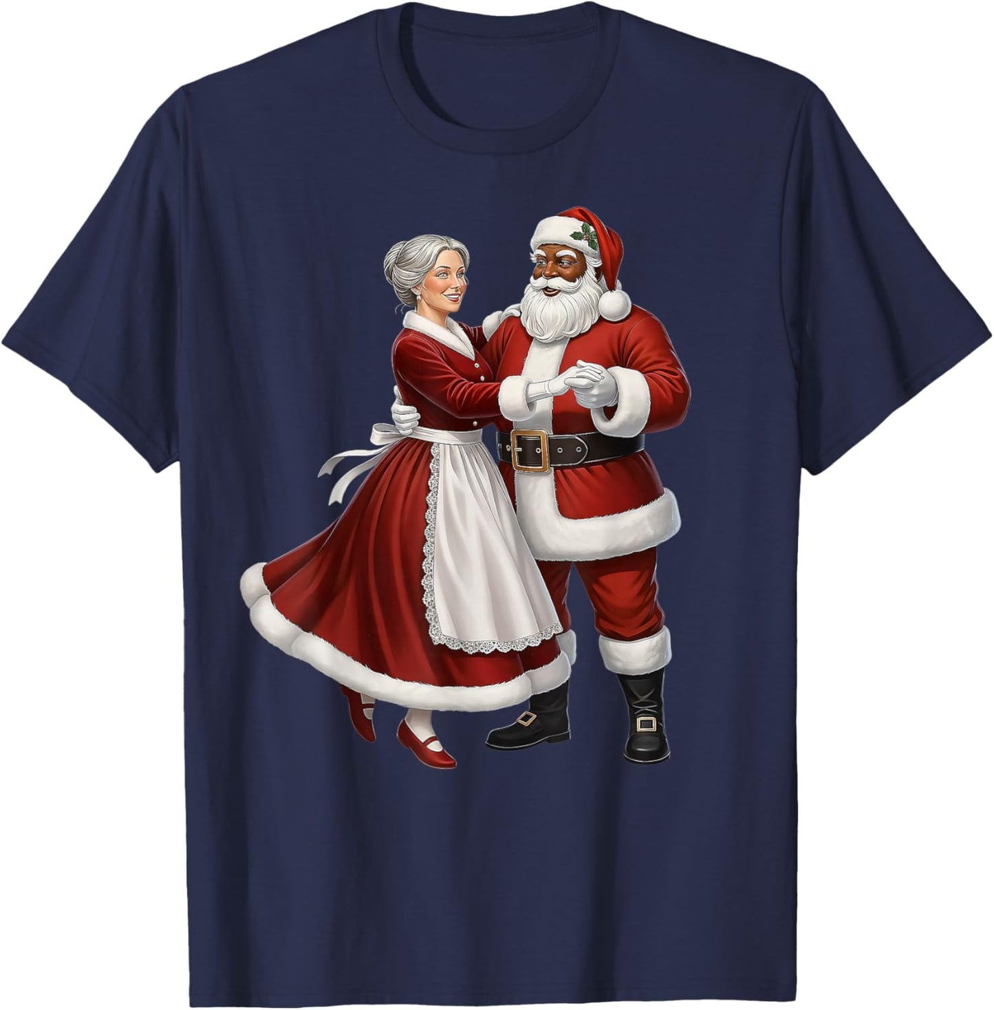 African Santa Mrs Claus Dancing African American Christmas T-Shirt - T-Shirt | Navy