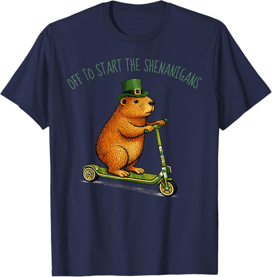 Capybara Meme St. Patrick Day Off to Start The Shenanigans T-Shirt - T-Shirt | Navy