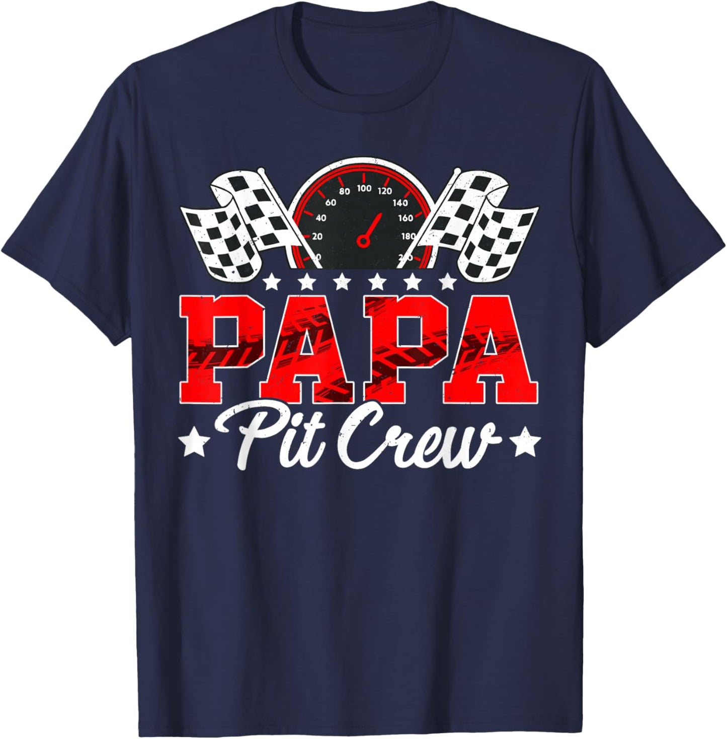 Race Car Birthday Party Matching Family Papa Pit Crew T-Shirt - T-Shirt | Navy
