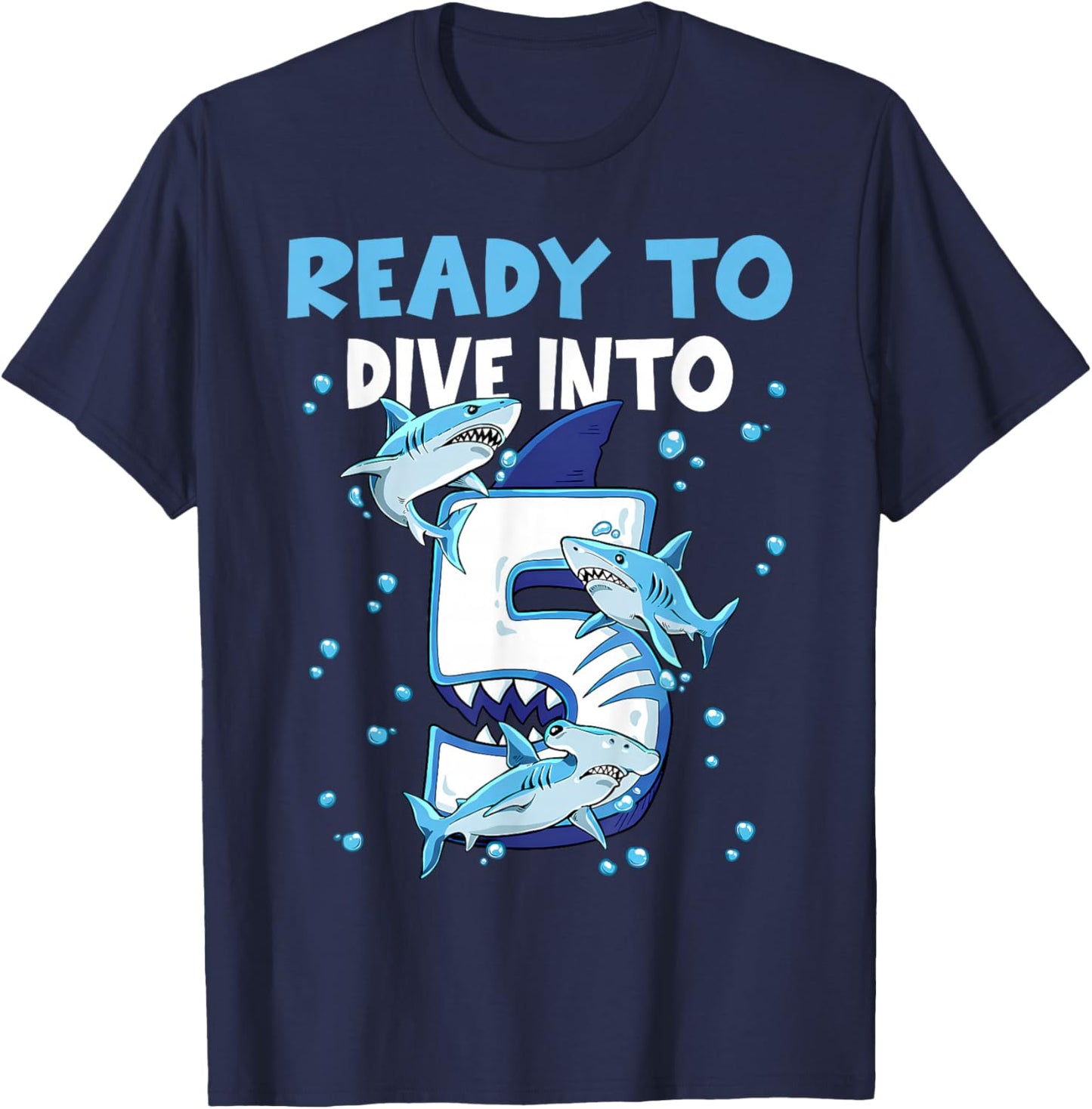 Ready to Dive into 5 Design for a 5 Years Old Birthday boy T-Shirt - T-Shirt | Navy
