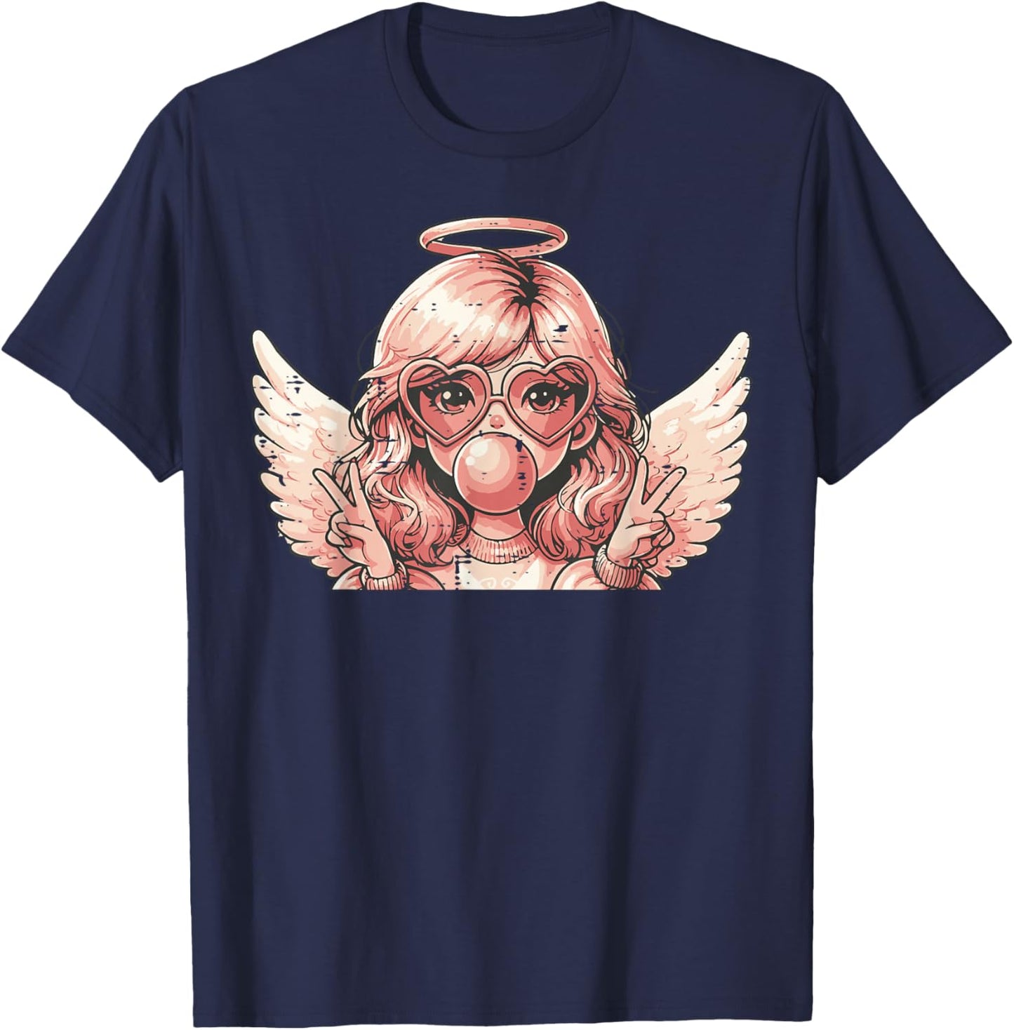 Valentines Day Angel Heart Bubblegum Girls Kids Women T-Shirt - T-Shirt | Navy