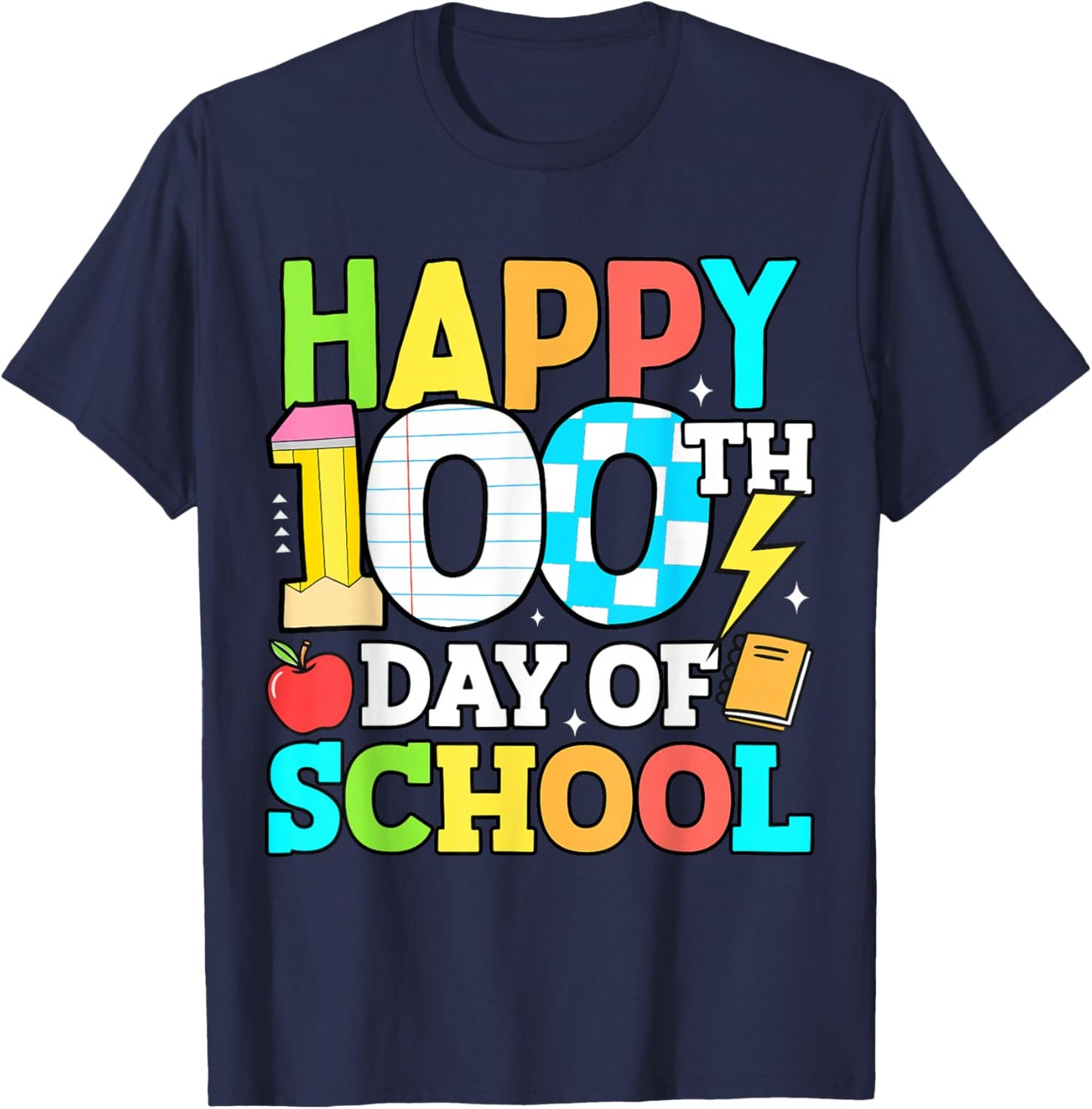 Happy 100 Days of School Teacher 100th Day of School Kids T-Shirt - T-Shirt | Navy