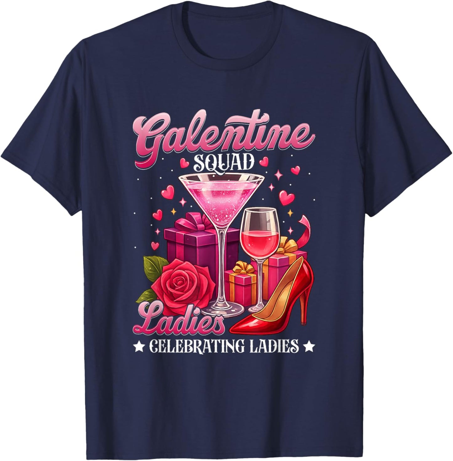 Galentine Squad Ladies Martini Party Celebration Design T-Shirt - T-Shirt | Navy