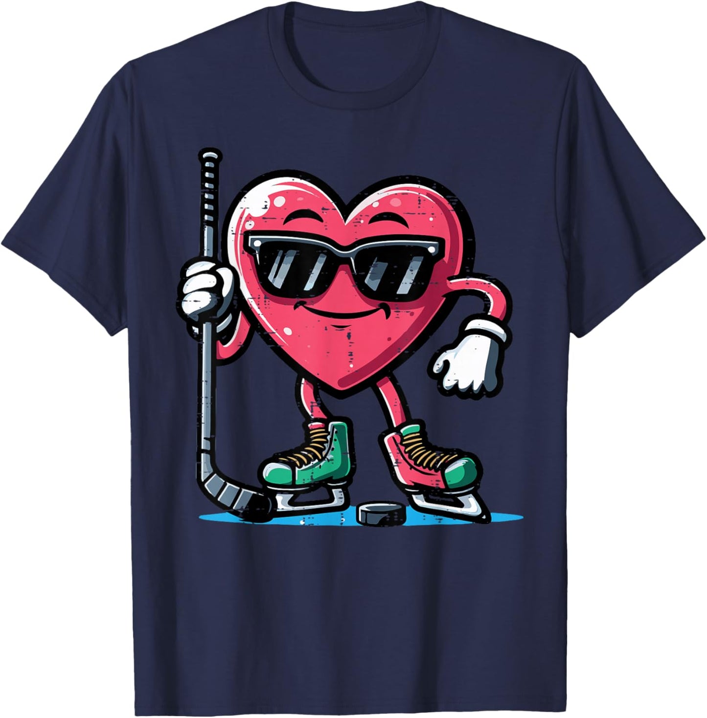 Valentines Day Heart Ice Hockey Player Men Boys Kids Teens T-Shirt - T-Shirt | Navy