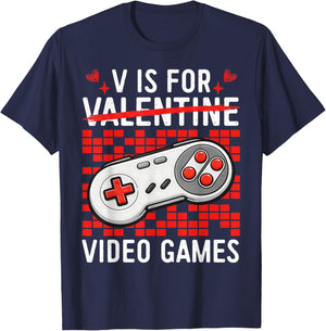 V is for Video Games Funny Gamer Valentines Days Men Boys T-Shirt - T-Shirt | Navy