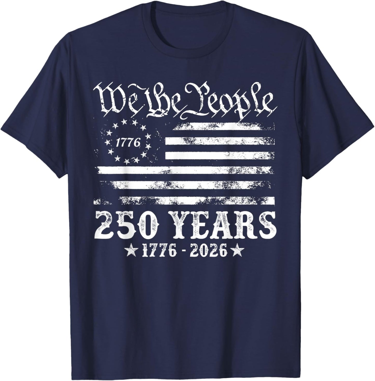Vintage 250 Years American Flag 1776 2026 250th USA Birthday T-Shirt - T-Shirt | Navy