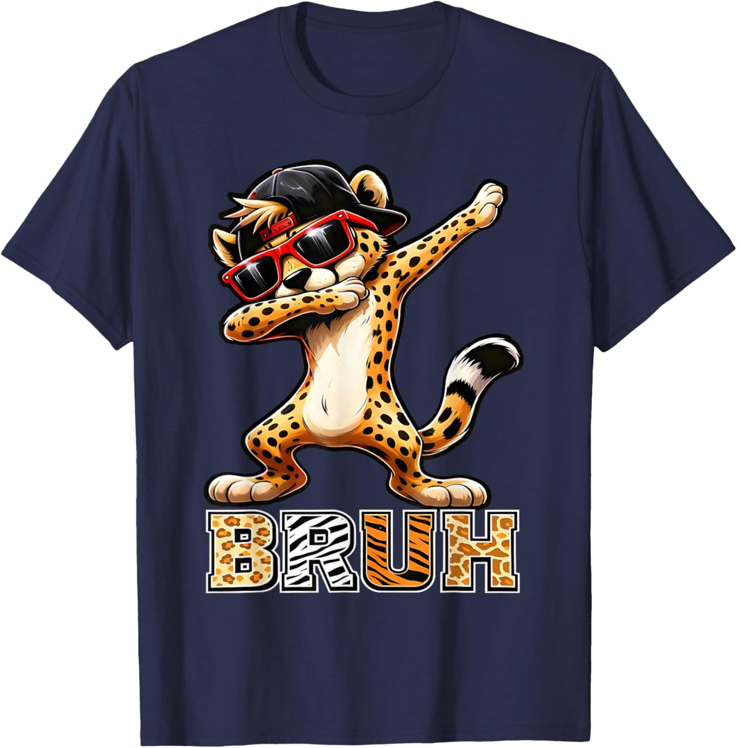 Bruh Cheetah Meme Men Boys Animal Print Kids T-Shirt - T-Shirt | Navy