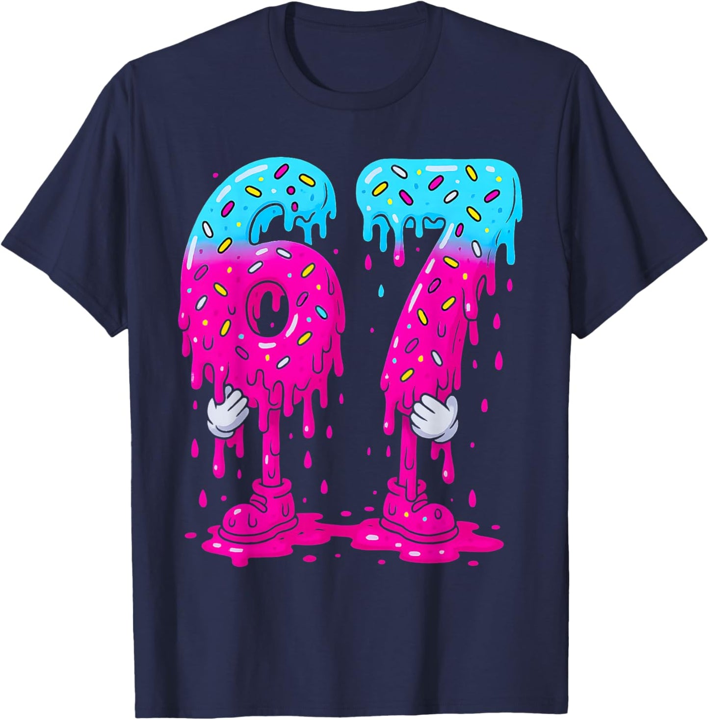 Six Seven Ice Cream Drip Sports Cool Meme 67 Funny Number T-Shirt - T-Shirt | Navy