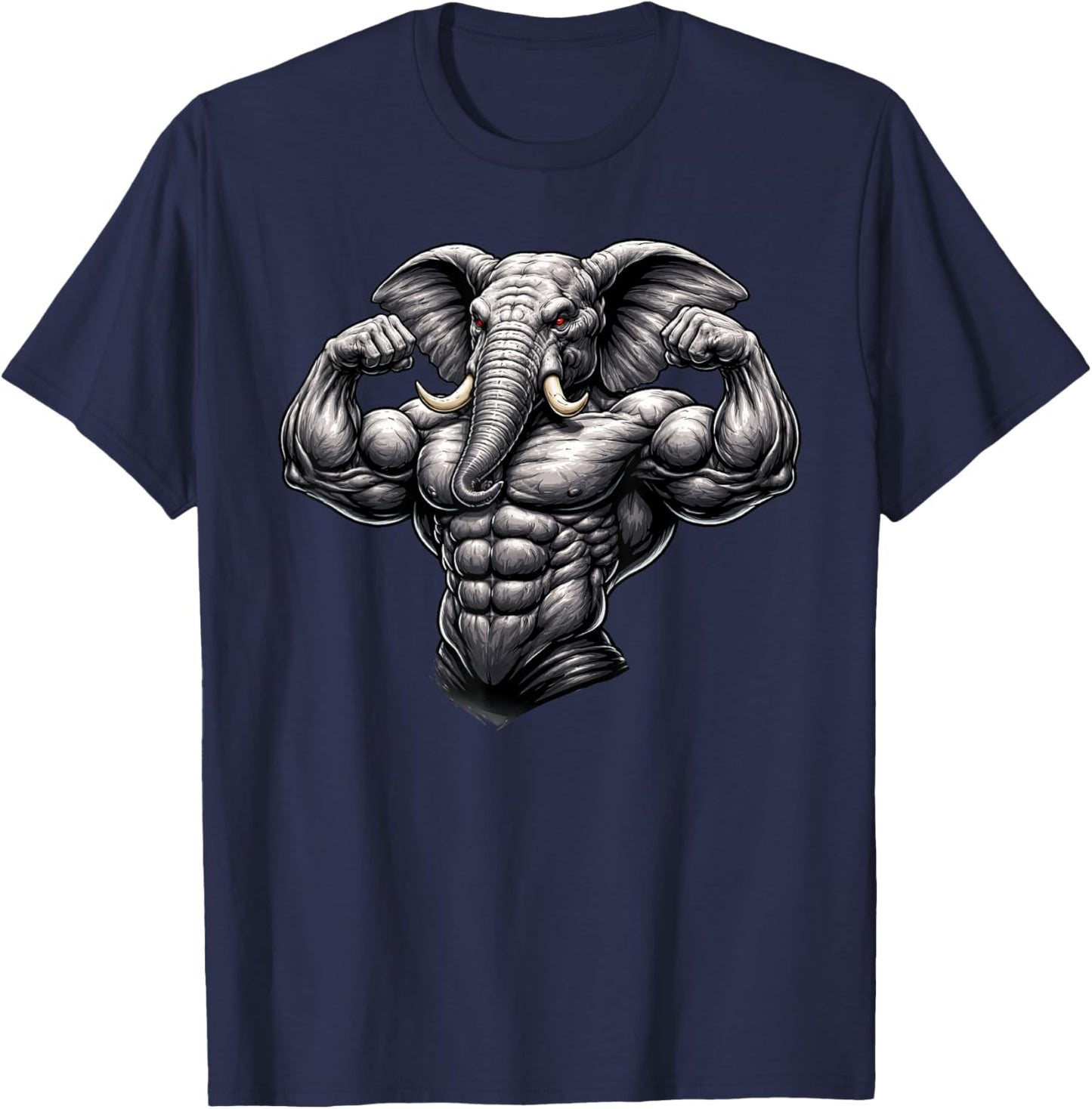 Muscular Elephant Powerlifting Weightlifting Gym Workout T-Shirt - T-Shirt | Navy