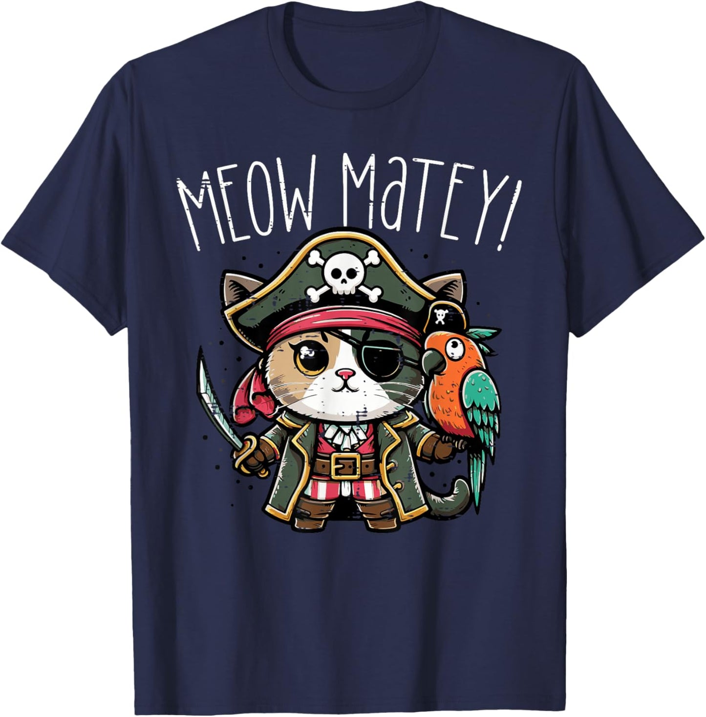 Pirate Cat Meow Matey Cute Kitten Kitty Girls Kids Women T-Shirt - T-Shirt | Navy