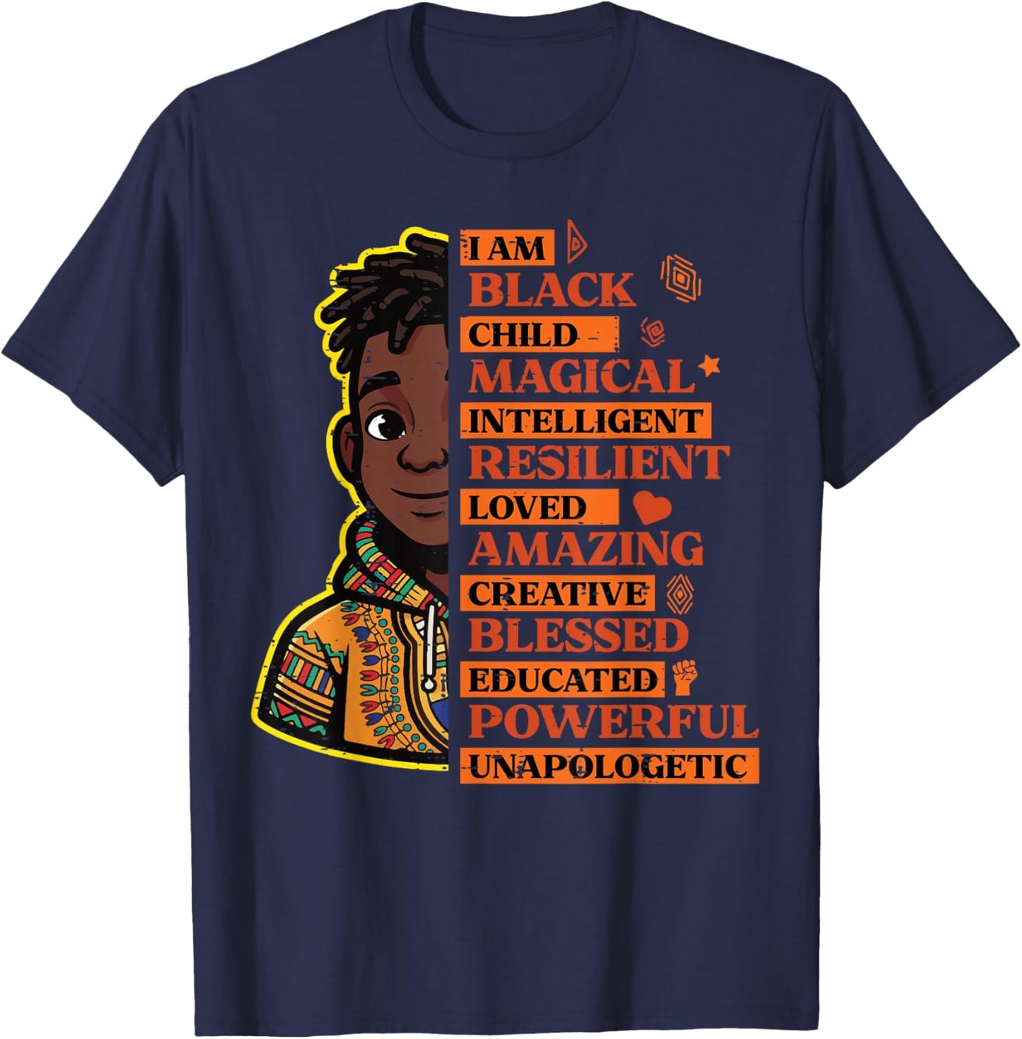 I Am Black Child Magical Intelligent History Month Boys Kids T-Shirt - T-Shirt | Navy