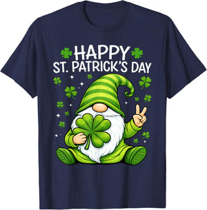 Cute Gnome Lucky Shamrock Happy St Patrick's Day Women Girls T-Shirt - T-Shirt | Navy