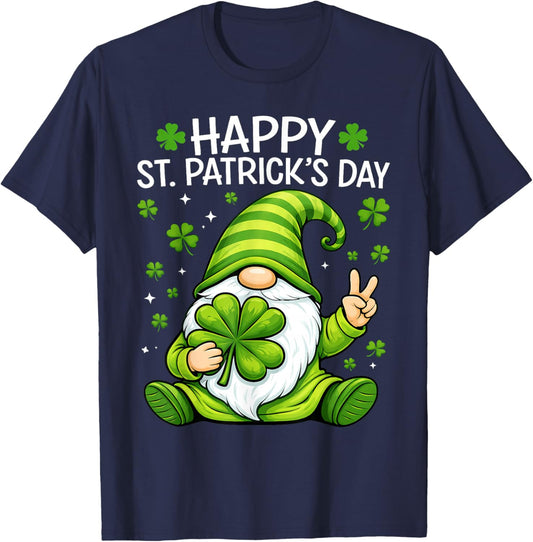 Cute Gnome Lucky Shamrock Happy St Patrick's Day Women Girls T-Shirt - T-Shirt | Navy