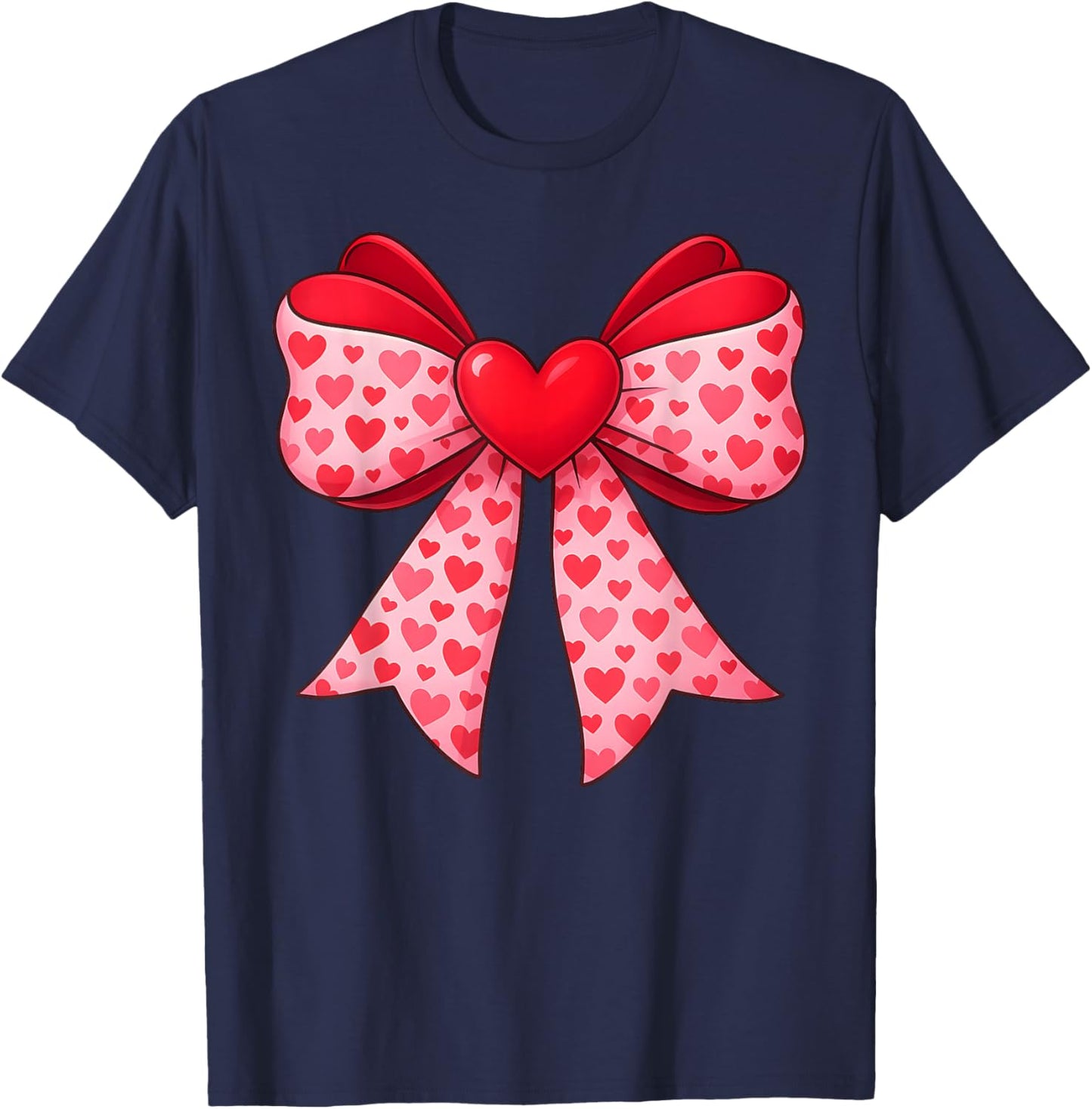 Valentine Cute Red Heart Coquette Bow Girl Women Kids T-Shirt - T-Shirt | Navy