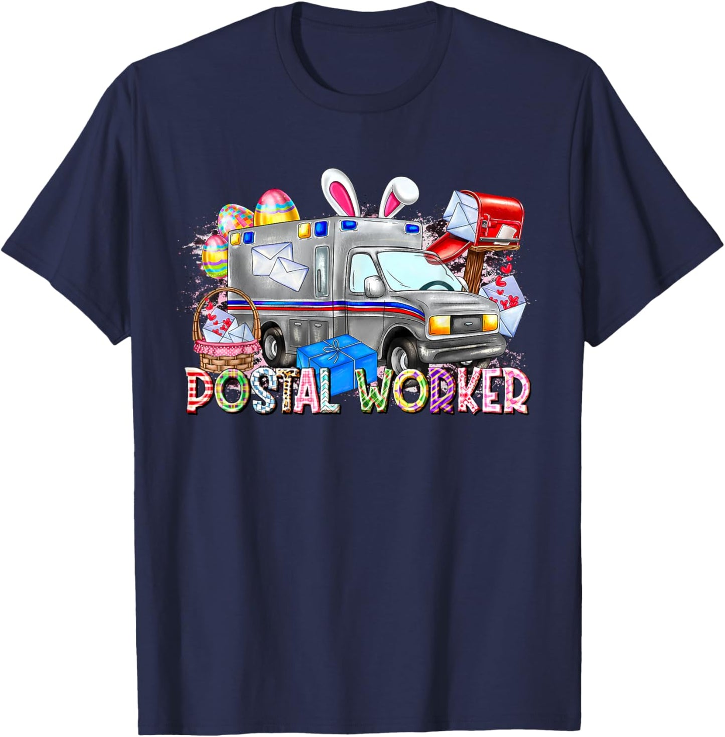 Postal Worker Easter Day Mail Carrier Postman Life Mail Lady T-Shirt - T-Shirt | Navy