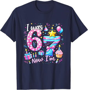 7th Birthday Girl Kids Shirt I was 6 Now I'm 7 Year Old T-Shirt - T-Shirt | Navy
