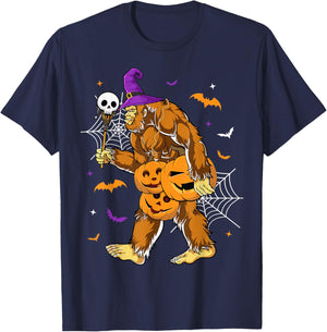 Spooky Bigfoot Halloween Pumpkin Funny Halloween Sasquatch T-Shirt - T-Shirt | Navy