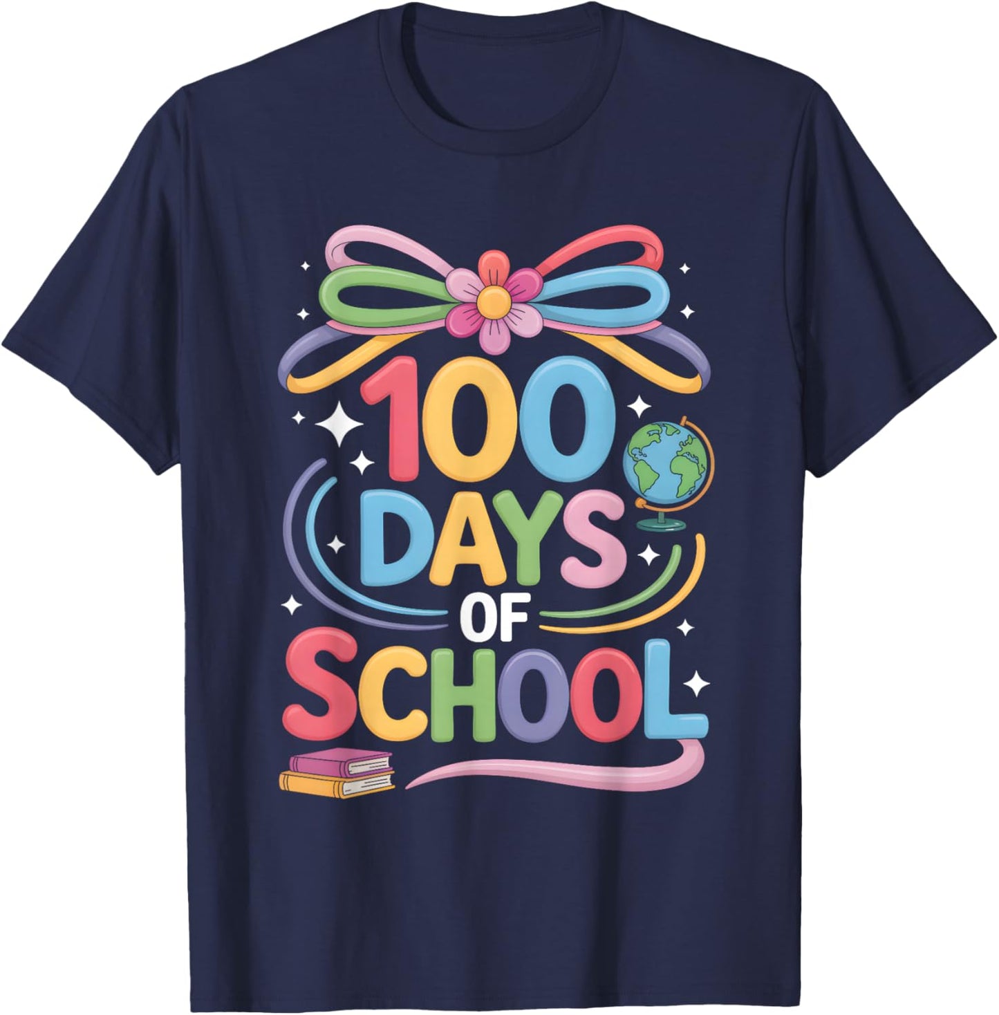 100th Day of School 100 Days Teacher Coquette Bow Girl Women T-Shirt - T-Shirt | Navy