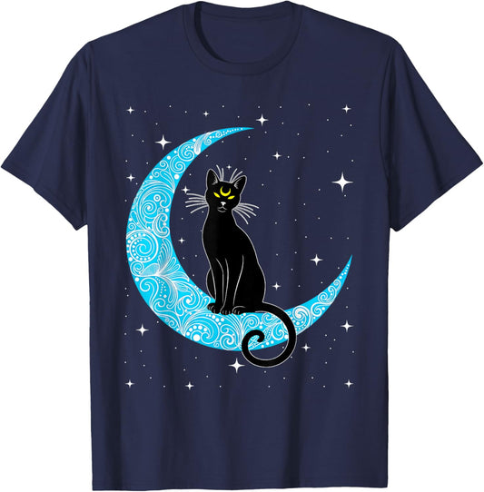 Black Cat Crescent Moon Sailor Mum T-Shirt - T-Shirt | Navy