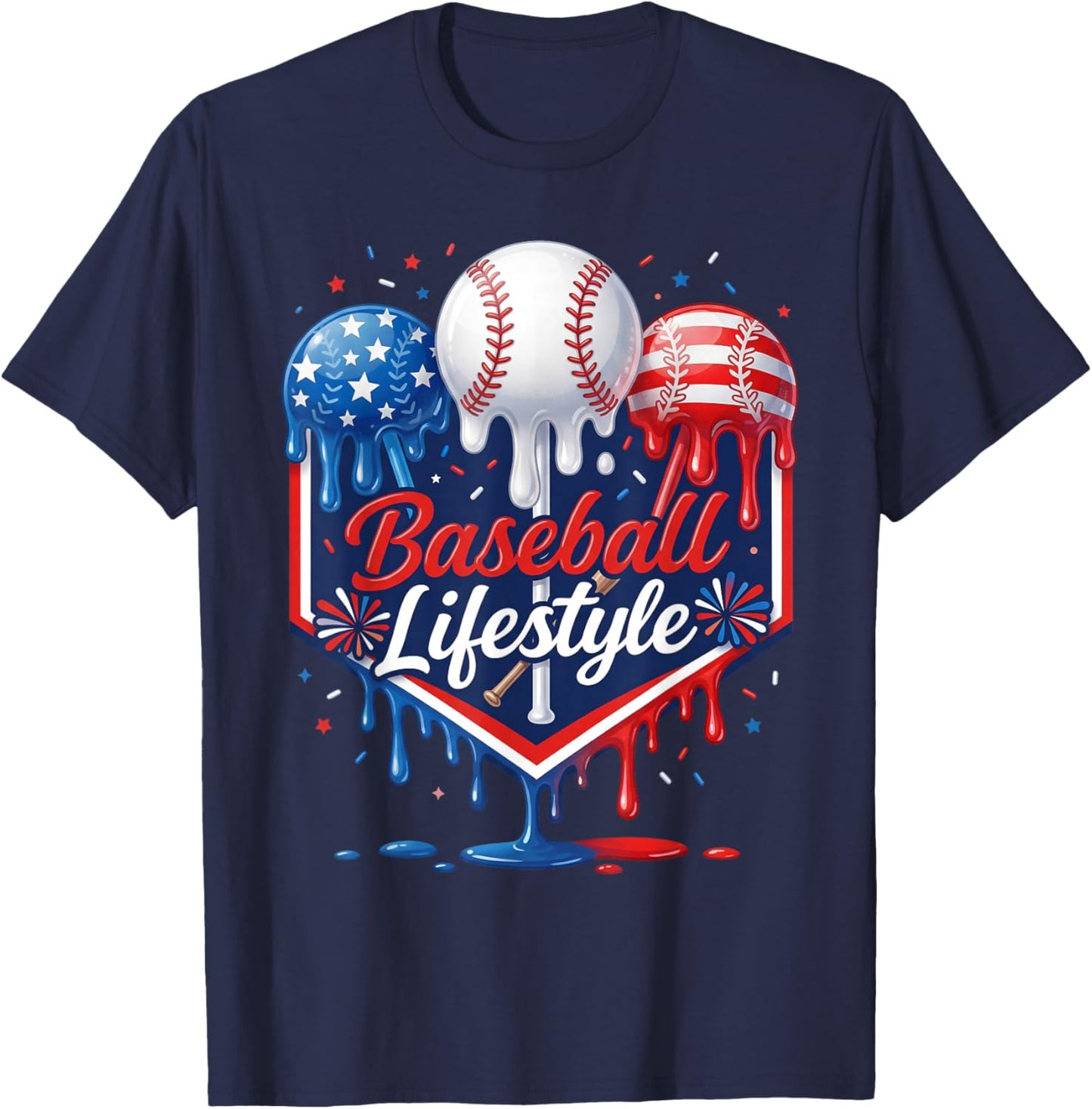 Baseball Life Style 4th of July Youth Drip Baseball Boy Kids T-Shirt - T-Shirt | Navy