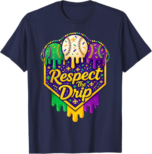 Baseball Ice Cream Respect The Drip Mardi Gras Carnival Boys T-Shirt - T-Shirt | Navy