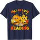 Retro Fall in Love with Reading Autumn Leaf Pumpkin Teacher T-Shirt - T-Shirt | Navy