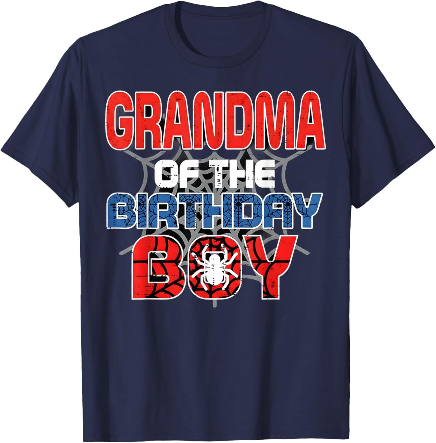 Grandma of Birthday Boy Spider Bday Party Family Matching T-Shirt - T-Shirt | Navy
