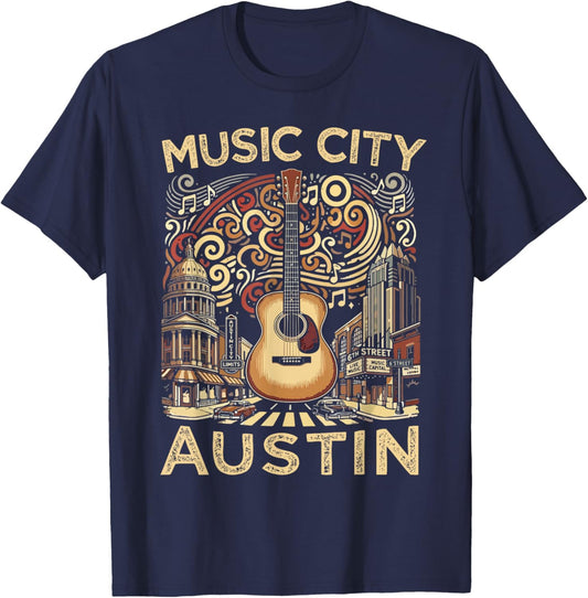 Music City Austin Souvenir Texas Live Music Austin T-Shirt - T-Shirt | Navy