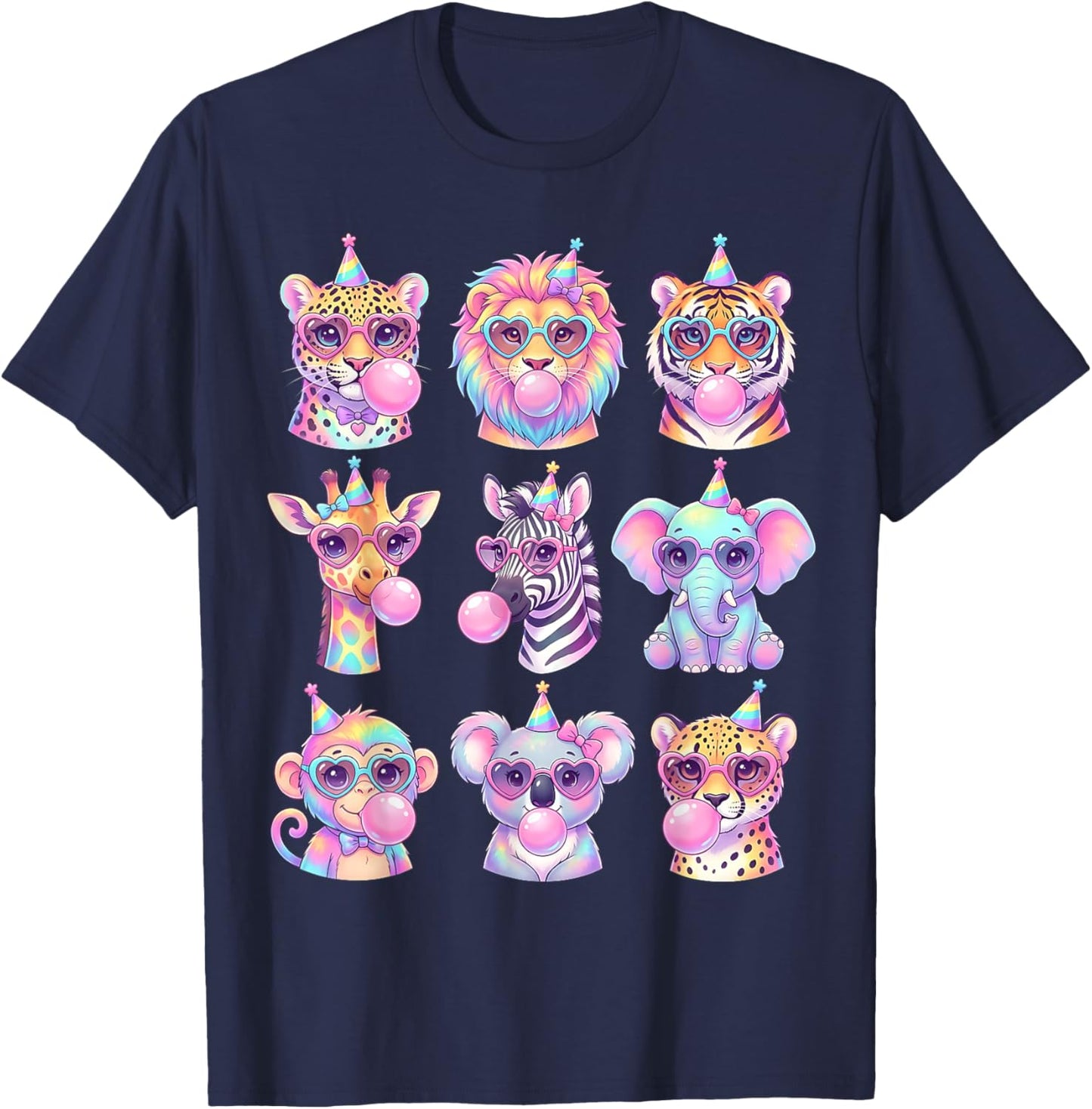 Funny Animals Glasses Blowing Bubble Gum Birthday Wildlife T-Shirt - T-Shirt | Navy