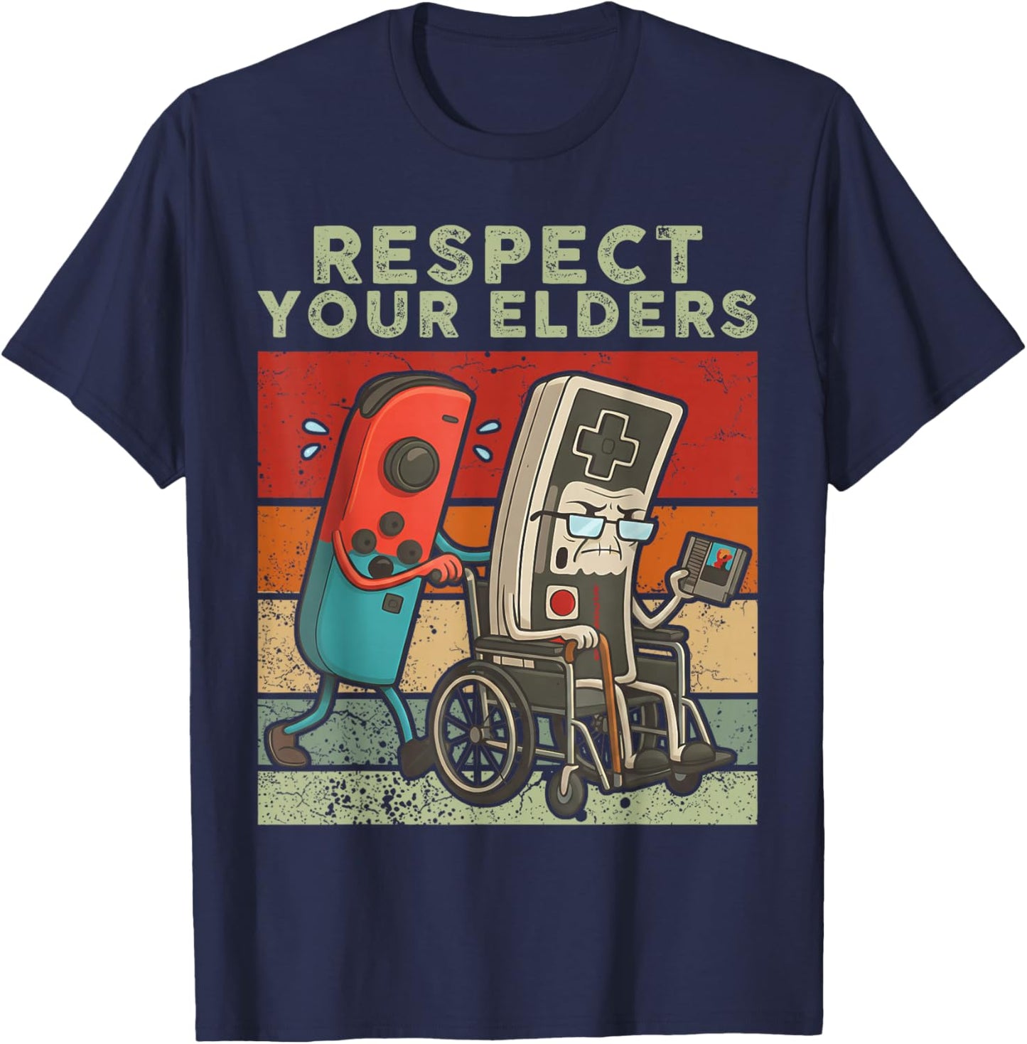Respect Your Elders Retro Gaming Funny Gamer Controller T-Shirt - T-Shirt | Navy