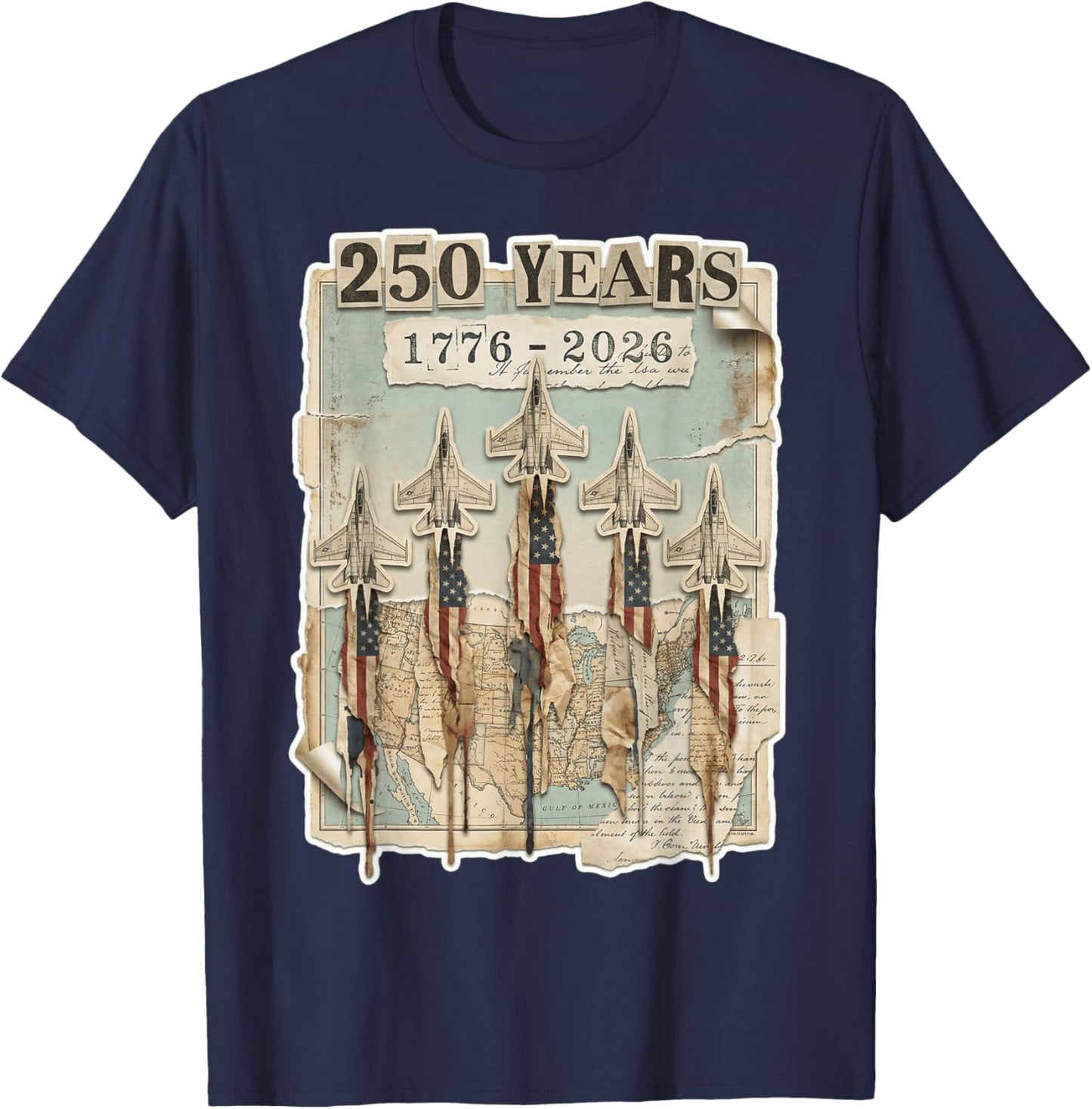 4th of July American Flag Vintage 250 Years 1776 2026 USA T-Shirt - T-Shirt | Navy