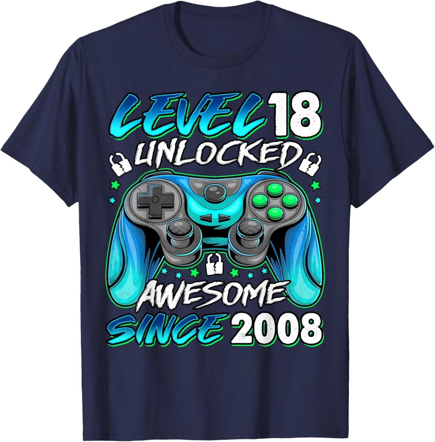 Level 18 Unlocked 18 Year Old Gifts Boys 18th Birthday Boy T-Shirt - T-Shirt | Navy