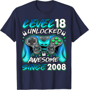 Level 18 Unlocked 18 Year Old Gifts Boys 18th Birthday Boy T-Shirt - T-Shirt | Navy