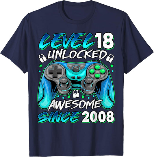 Level 18 Unlocked 18 Year Old Gifts Boys 18th Birthday Boy T-Shirt - T-Shirt | Navy