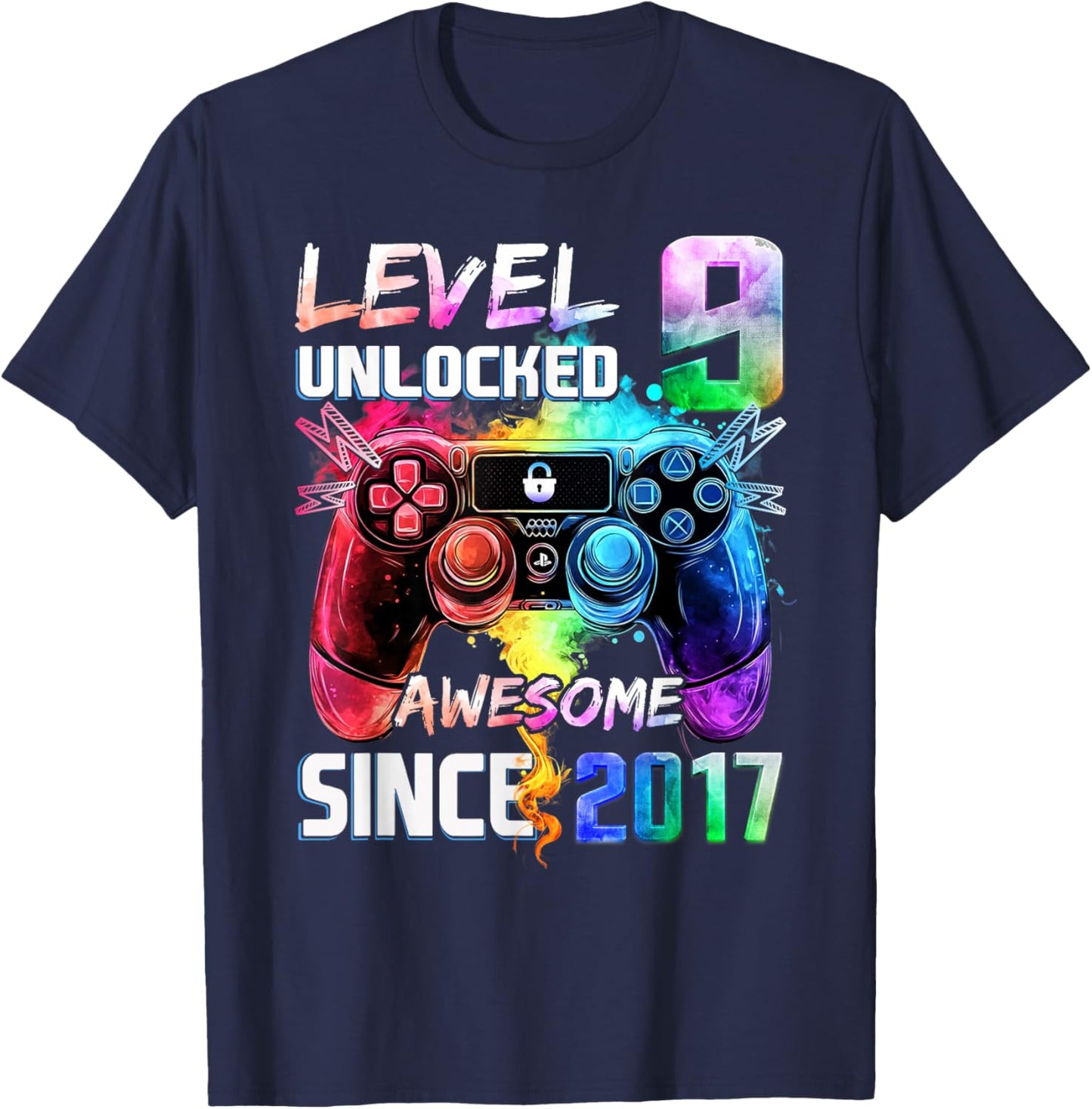 Level 9 Unlocked Awesome 2017 Video Game 9th Birthday T-Shirt - T-Shirt | Navy