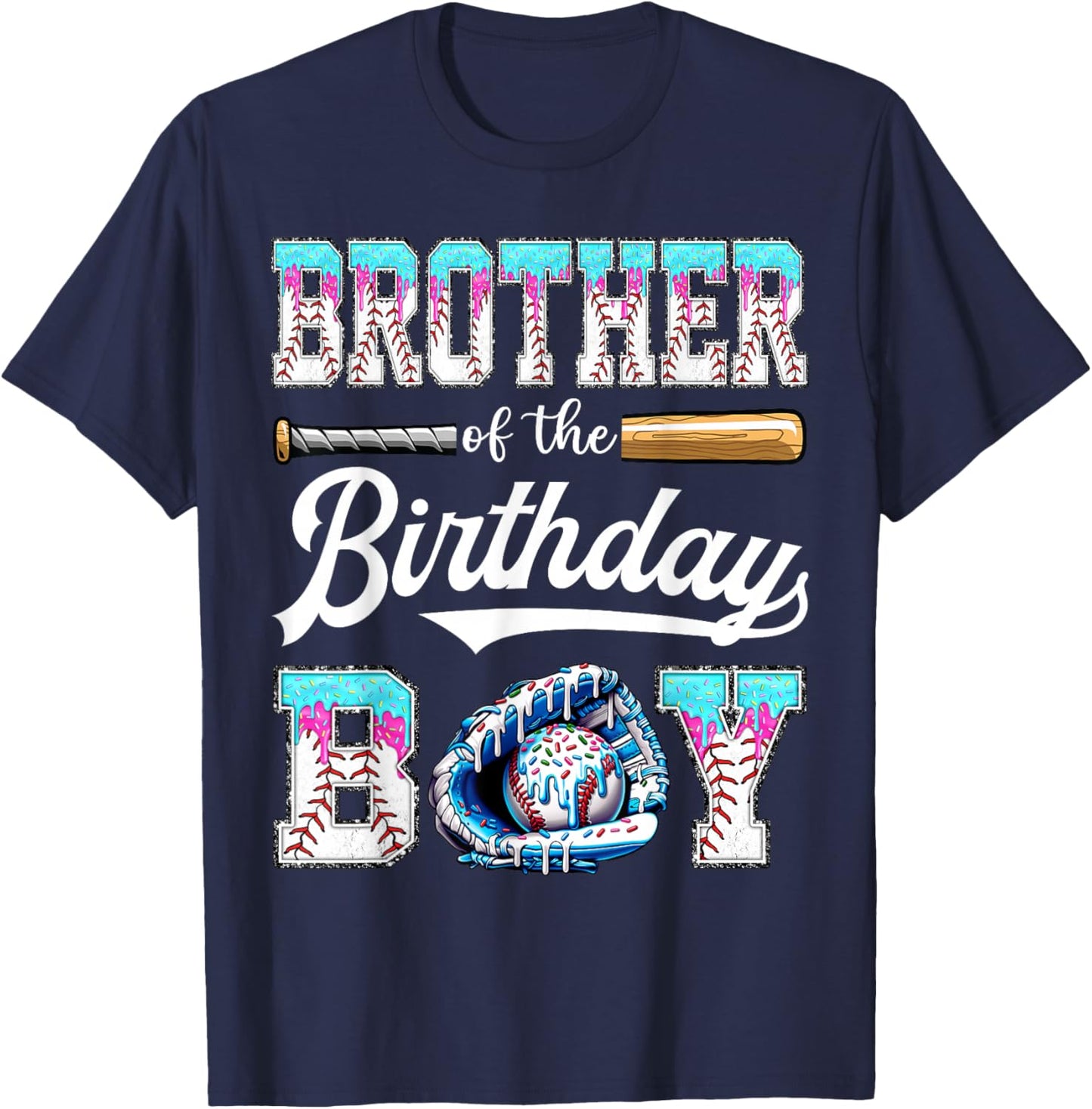 Brother of The Birthday Boy Baseball Ice Cream Drip Matching T-Shirt - T-Shirt | Navy