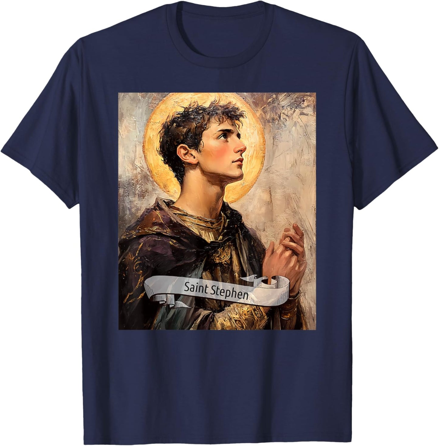 St Stephen The Martyr | Catholic Saint Design Christian Gift T-Shirt - T-Shirt | Navy