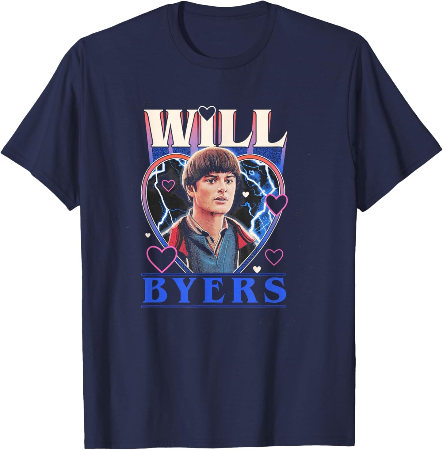 Stranger Things Valentine's Day Will Byers Retro Heart Frame T-Shirt - T-Shirt | Navy