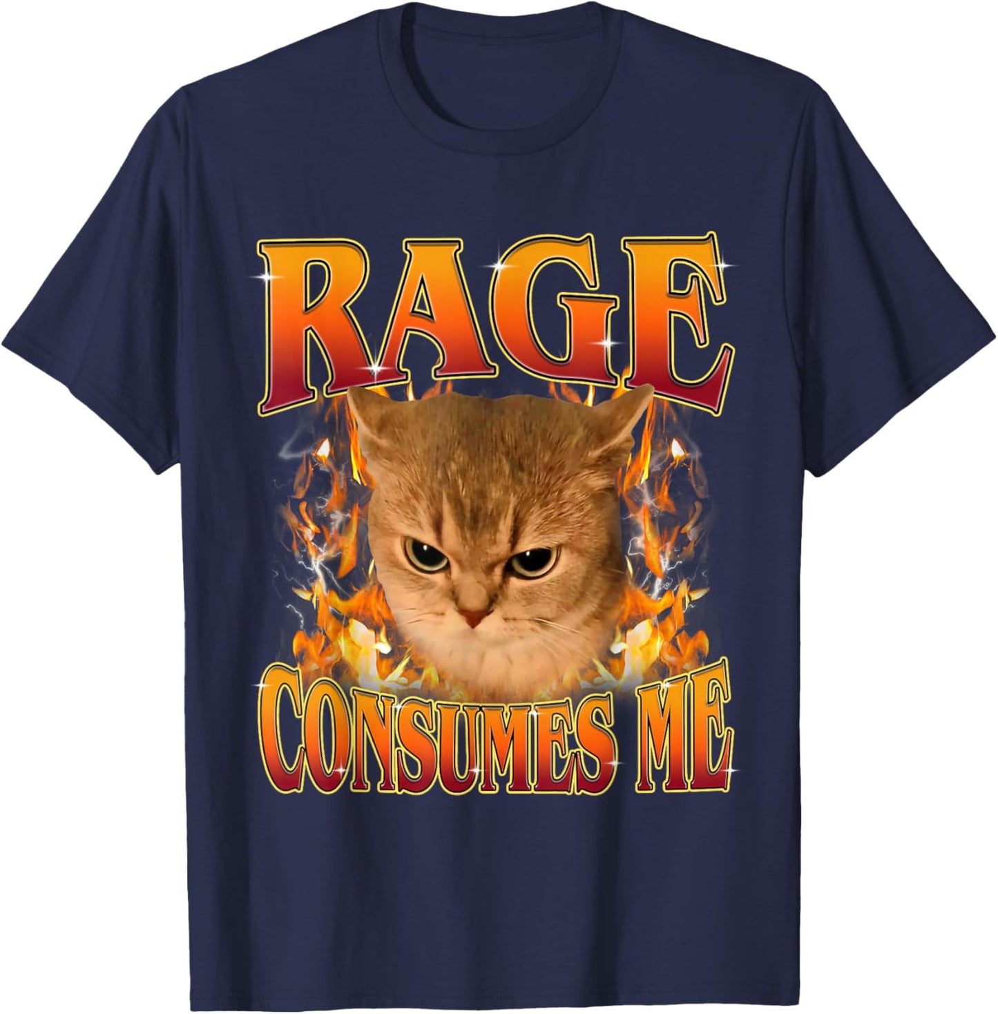 Rage Consumes Me Funny Silly Y2K Cat Meme Women Men T-Shirt - T-Shirt | Navy