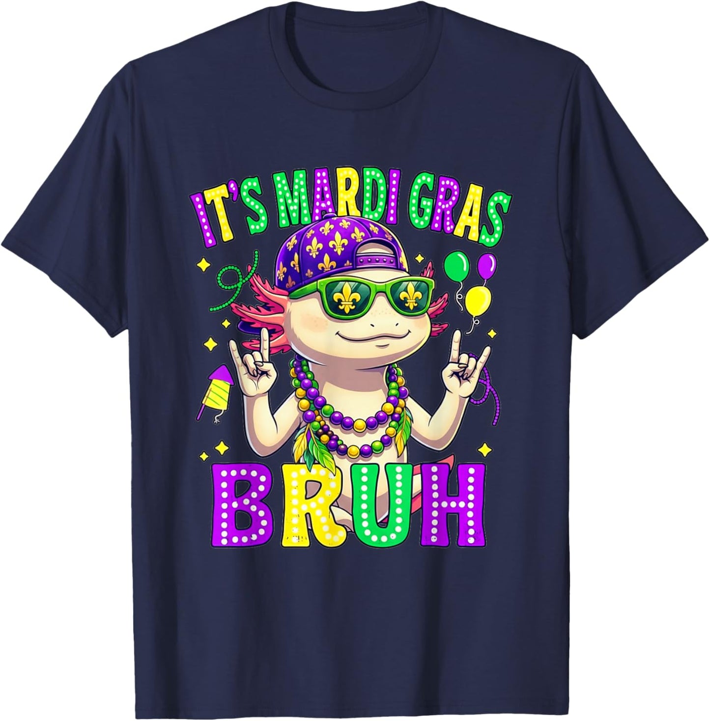 Axolotl Bruh Mardi Gras Boys Girls Kids Carnival Parade T-Shirt - T-Shirt | Navy