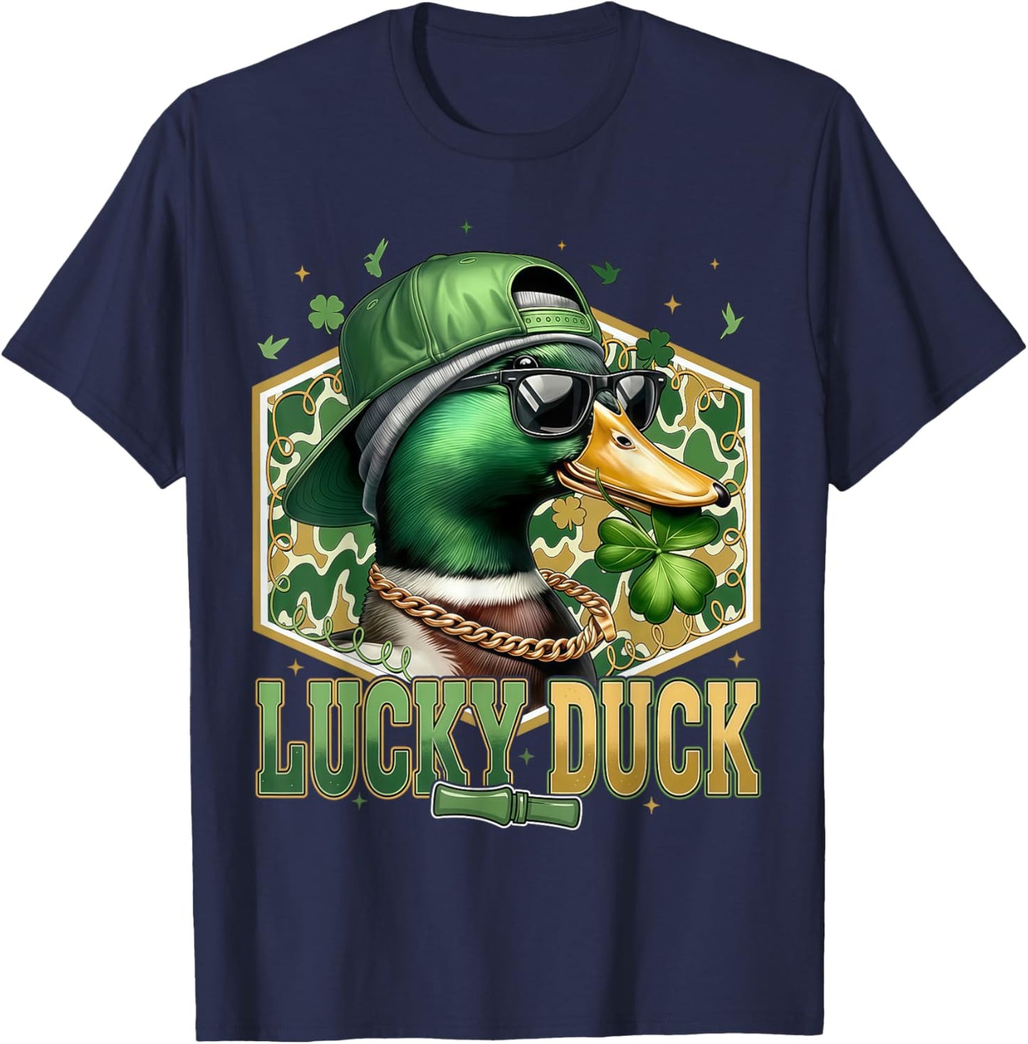Lucky Duck Camo Duck Hunting Shamrock St Patrick's Day T-Shirt - T-Shirt | Navy