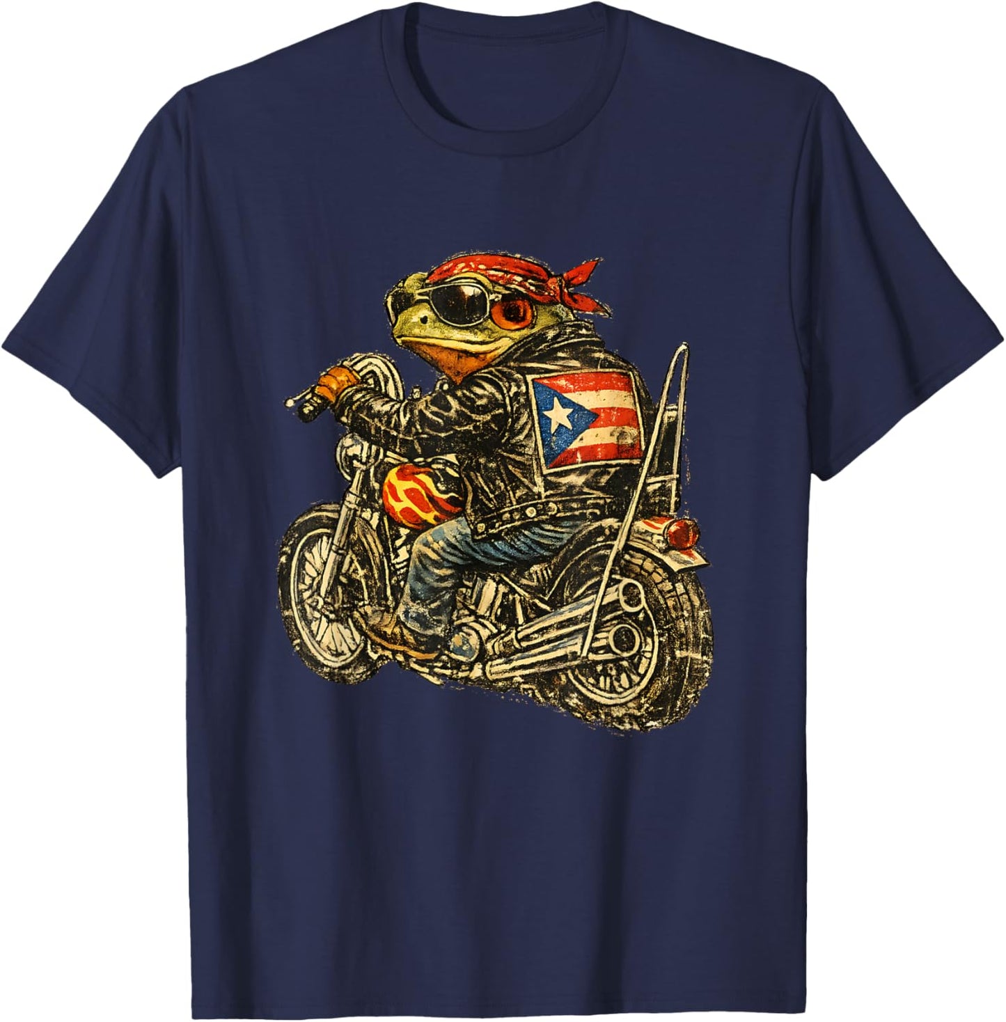 Funny Puerto Rico Biker Toad Motorcycle PR Flag Boricua Ride T-Shirt - T-Shirt | Navy