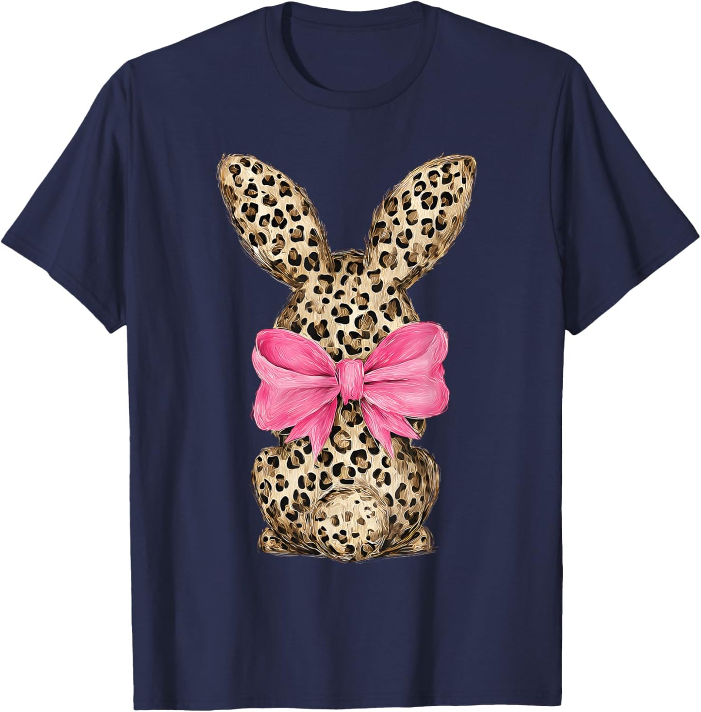 Easter Bunny Coquette Bow Leopard Easter Day Girl Women T-Shirt - T-Shirt | Navy