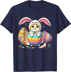 Easter Cat Bunny Ears Shirt Funny Costume Kids Boys Girls T-Shirt - T-Shirt | Navy