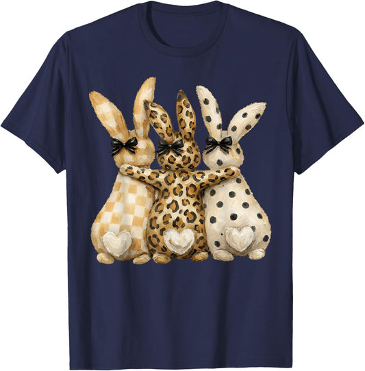 Happy Easter Leopard Bunny Coquette Bow Women Girls T-Shirt - T-Shirt | Navy