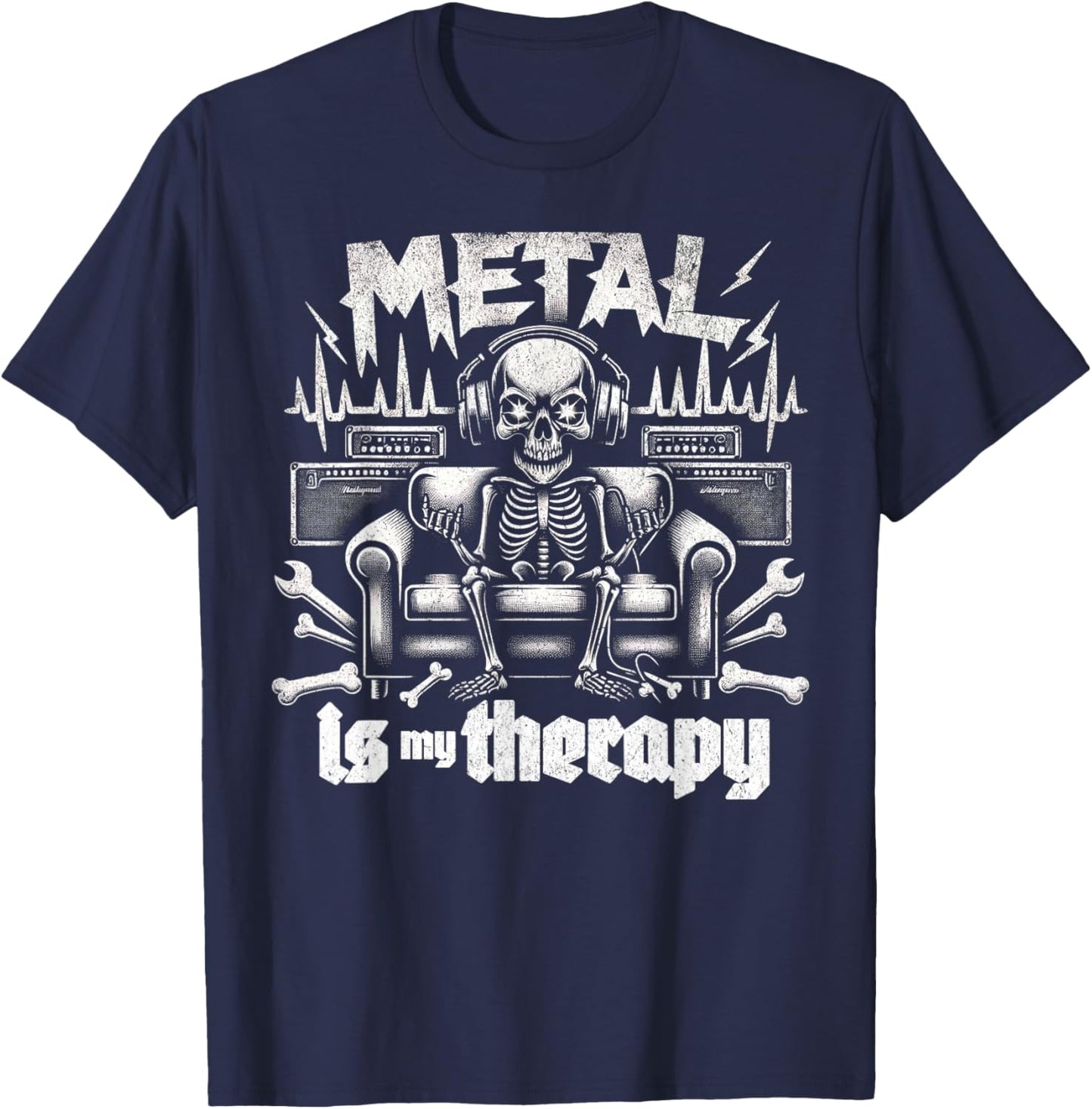 Metal is My Therapy Funny Headbanger Mental Health Metalhead T-Shirt - T-Shirt | Navy