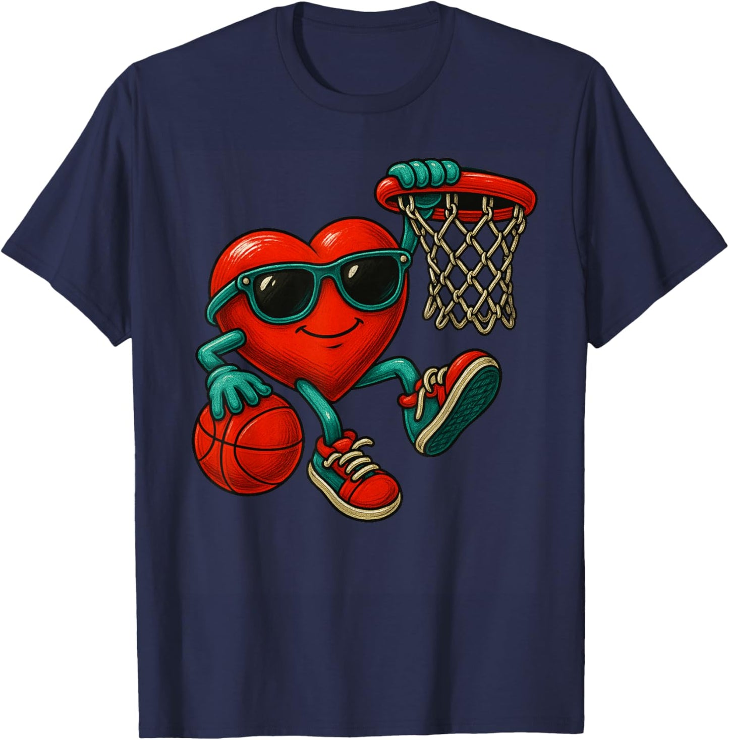 Valentines Day Basketball Funny Red Heart Love Boys Kids T-Shirt - T-Shirt | Navy