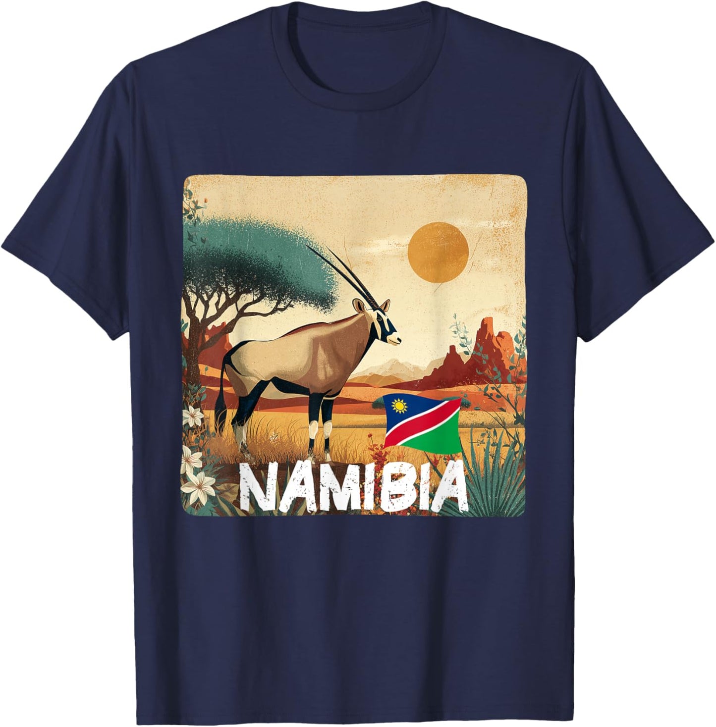 Pretty Namibia Flag with Gemsbok for Oryx Lovers T-Shirt - T-Shirt | Navy